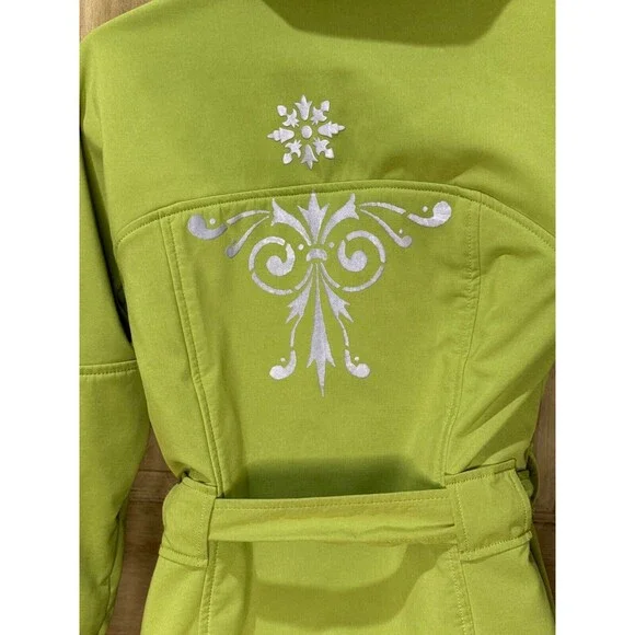 Athleta Womens Coat Jacket Small Lime Green Full Double Zip Hooded Snowflake - Picture 3 of 10